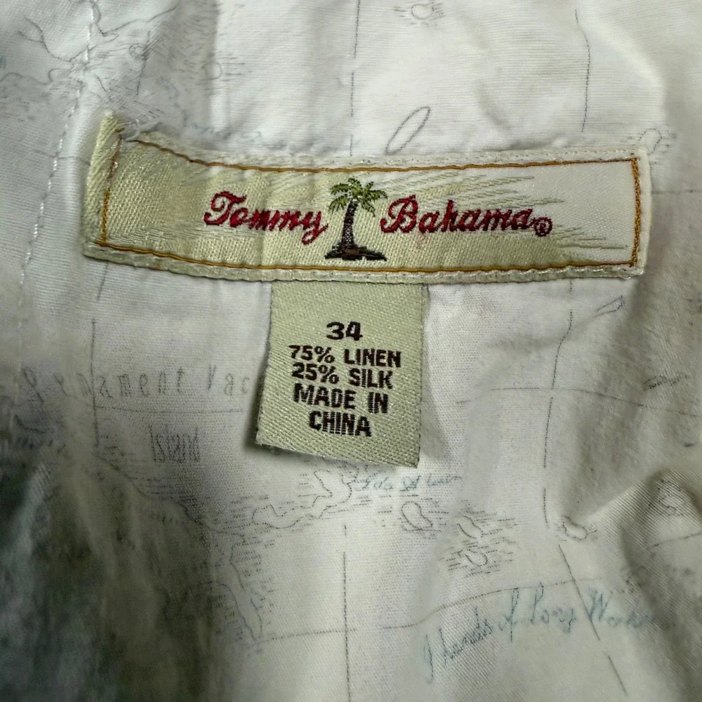 Vintage Y2K Tommy Bahama Relax Pants Mens 34 Beige Pinstripe Linen Silk Luxury